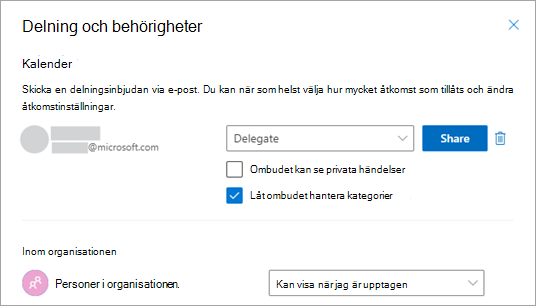 Markera kryssrutan bredvid Låt ombudet hantera kategorier