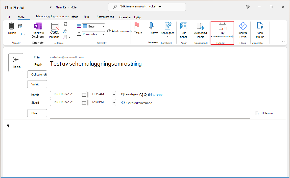 Skapa en schemaläggningsomröstning i Calendar händelseformulär.