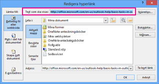dialogrutan Redigera hyperlänk