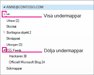 Visa och dölja undermappar