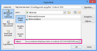 dialogrutan Infoga hyperlänk
