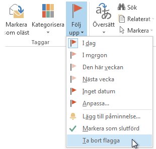 Kommandot Ta bort flagga i menyfältsområdet