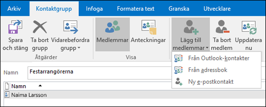 Välj Lägg till medlemmar att lägga till i din kontaktgrupp.