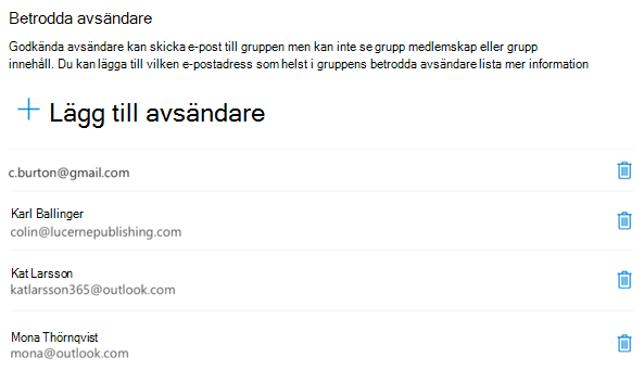 Du kan lägga till eller ta bort avsändare när som helst.