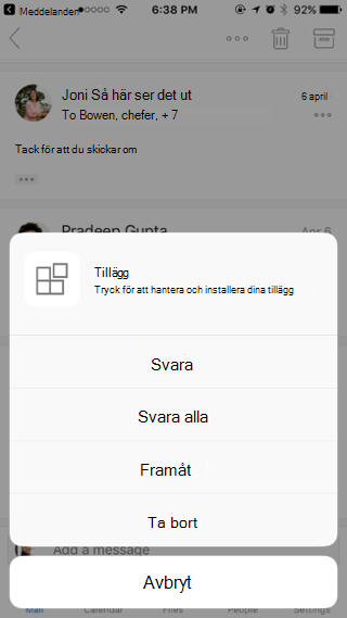 Agera på ett meddelande