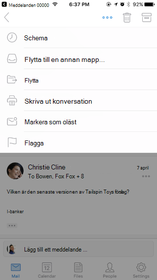 Agera på ett meddelande