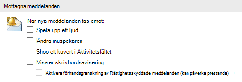 Alternativ för Mottagna meddelanden