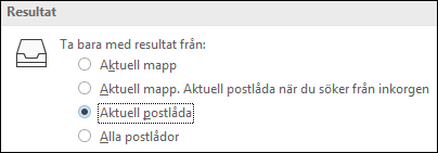 Ange standardomfång för sökning