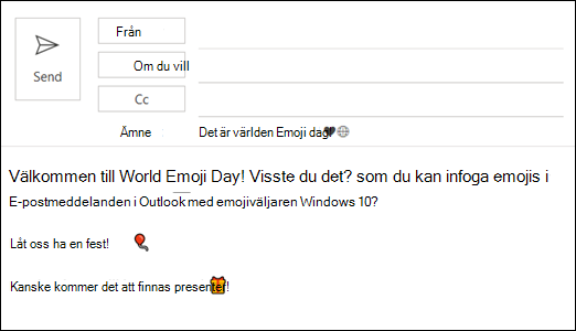 Du kan infoga en eller flera emojis i e-postmeddelandet.
