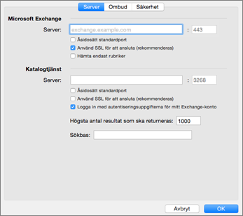 Serverinställningar för Exchange-konton