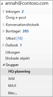 Välj en grupp i det vänstra navigeringsfältet