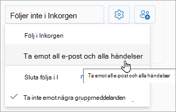 I listrutan väljer du Ta emot alla e-postmeddelanden och händelser