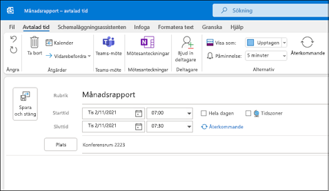 Outlook Ny avtalad tid