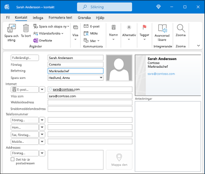 Outlook Ny kontakt