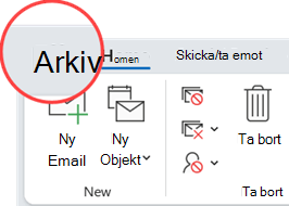 Fliken Arkiv finns längst till vänster i menyflikarna.