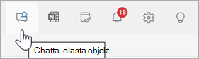 Skärmbild av Outlook-sidhuvud med Teams-chatt markerat