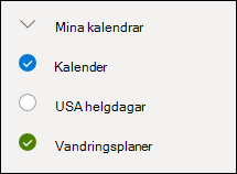 Skärmbild som visar kryssrutan bredvid en kalender