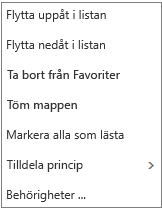 Skärmbild som visar snabbmenyn som visas när du högerklickar på e-postinkorgen.