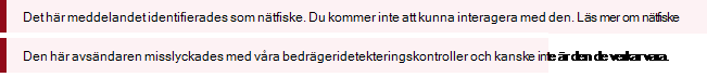 Skärmbild av det röda säkerhetsfältet i ett Outlook-meddelande.