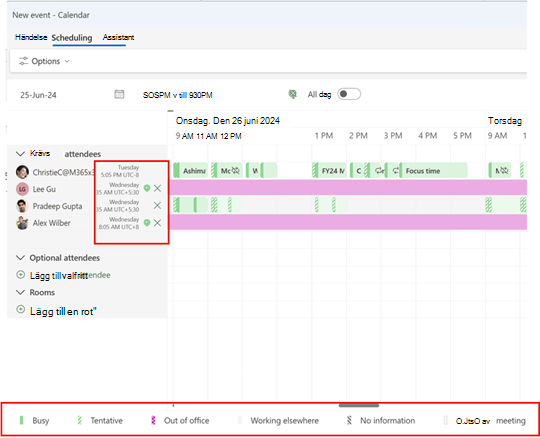 Skärmbild som visar schemaläggning assistent i nya Outlook för att hitta tid för möten