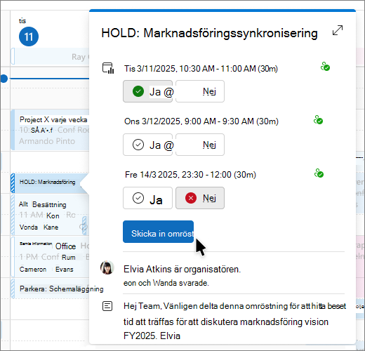 popup-fönster som visar schemaläggning av omröstningsalternativ