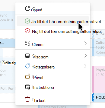Snabbmeny i en schemaläggningsomröstning med röstningsalternativ