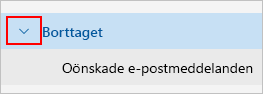 Skärmbild som visar Borttaget mappen expanderad.