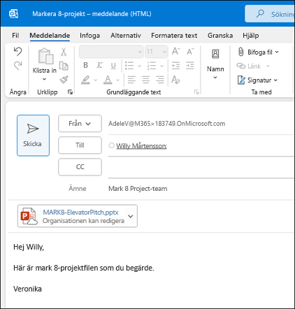 Dela objekt i Outlook