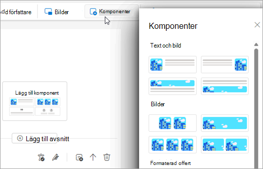 Komponentfönstret i nyhetsbrev