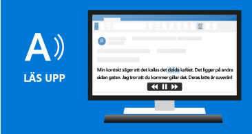 Ikonen för högläsning till vänster och ett meddelande med markerad text
