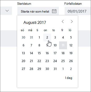 Ange datumfälten i uppgiftsinformationen