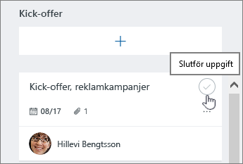 Klicka på bockmarkeringen om du vill slutföra en uppgift