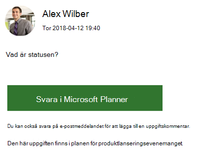 Skärmdump: Visar ett exempel på ett e-postmeddelande för en grupp som du kan få.
