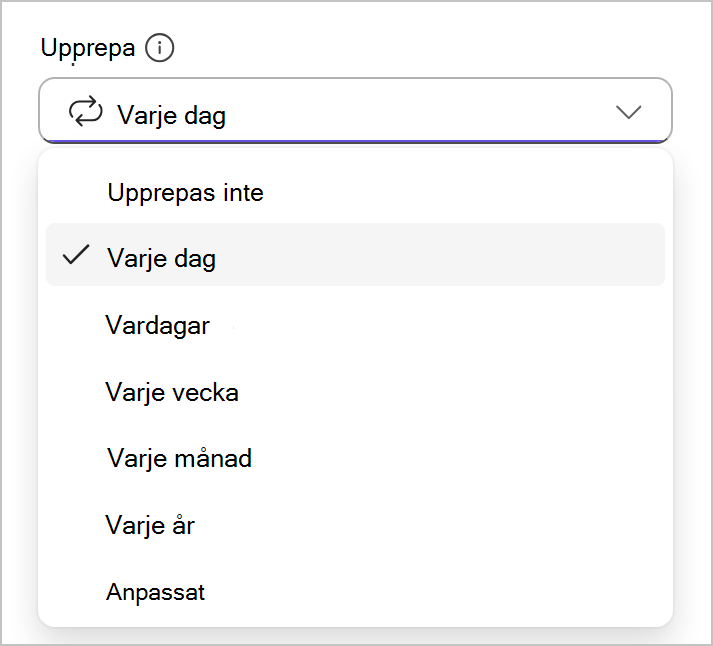 Listruta med alternativ för återkommande fält