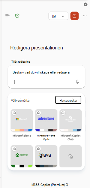 Skärmbild som visar startpunkten managebrandkits i PowerPoint.