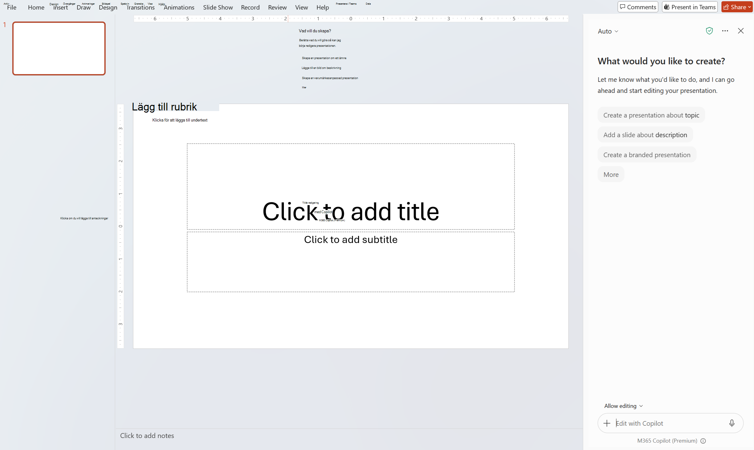 Tillåt redigering av användargränssnittet i PowerPoint Copilot.