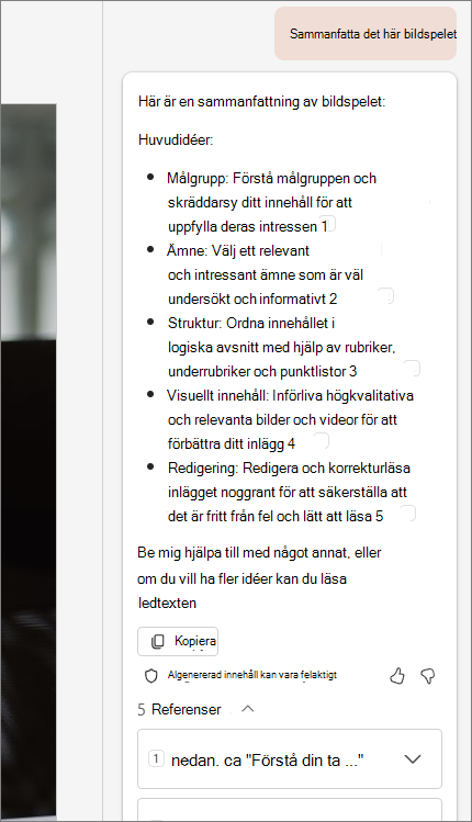 Skärmbild av sammanfatta den här bildspelsfunktionen med källhänvisningar