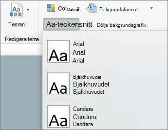 Menyn Teckensnitt på fliken Bildbakgrund i PowerPoint