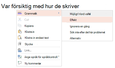 Snabbmeny för grammatik