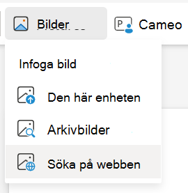 Infoga bilder från sök på webben i PowerPoint för webben