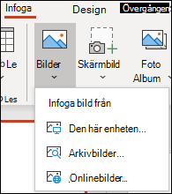 Infoga bildens plats i menyfliksområdet.