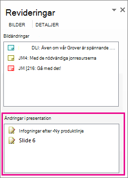 Ändringar i presentation