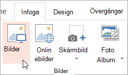 Knappen Bilder på fliken Infoga