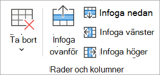 Alternativ i gruppen Rader & kolumner