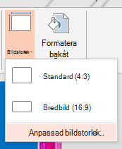 Kommandot Anpassad bildstorlek på menyn Bildstorlek