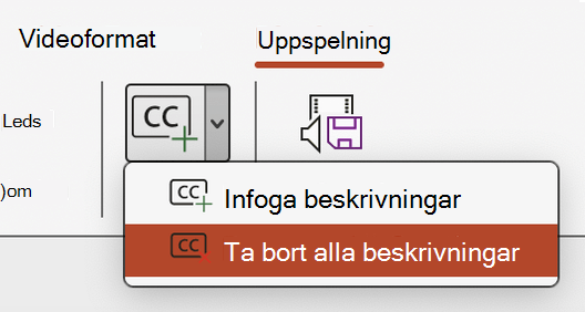 Ta bort alla bildtexter i en video i PowerPoint.