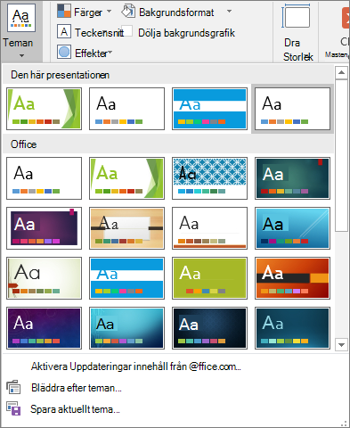 Visar alternativ för bildbakgrundsteman i PowerPoint