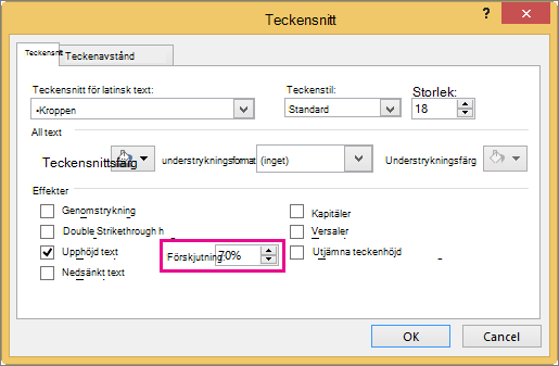Visar dialogrutan Teckensnitt i PowerPoint
