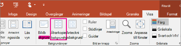Skärmbild som visar vyn Åhörarkopiebakgrund i PowerPoint
