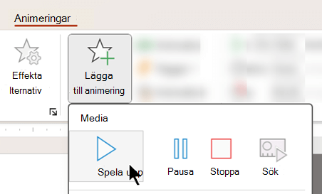 Skärmbild som visar att du kan börja spela upp ljud efter en fördröjning genom att använda animeringsalternativen.